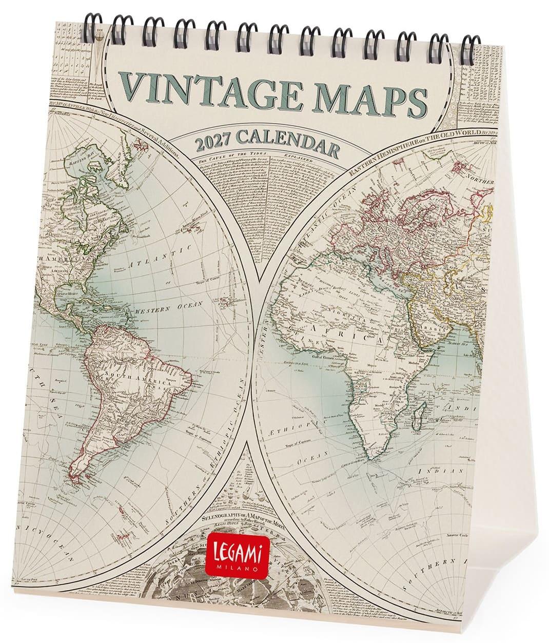 Legami Desk Calendar 2027  Vintage Maps