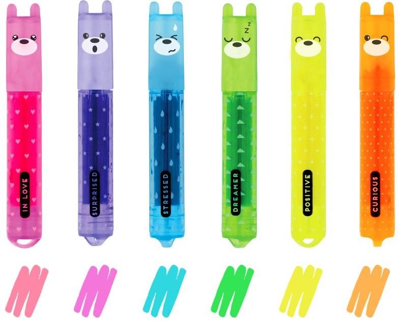LEGAMI Mini Highlighters Neon 6 Pack - TEDDY BEAR