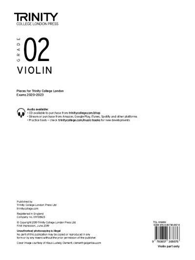 Trinity College London Violin Exam Pieces From 2020: Grade 2 (Part Only)