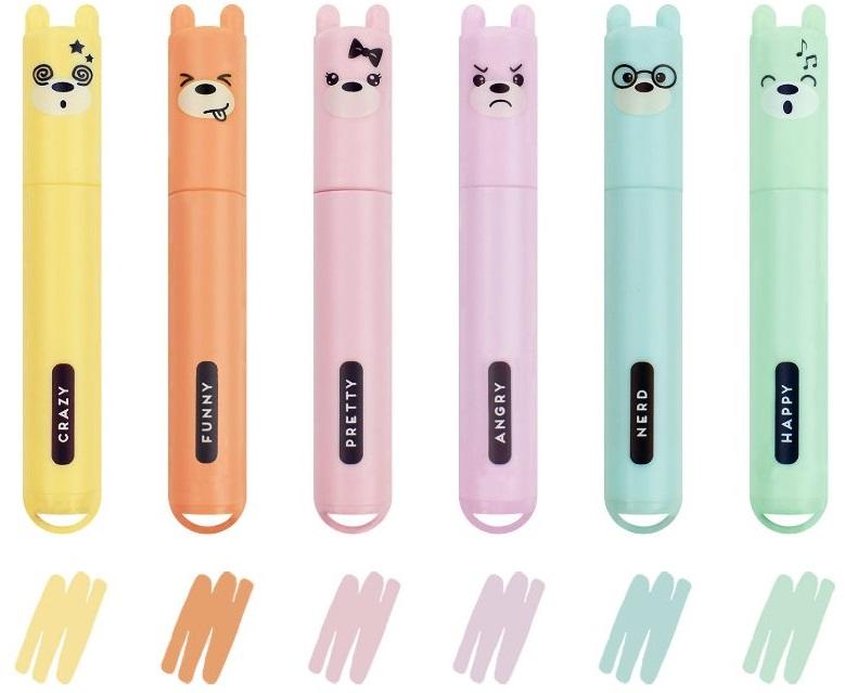 LEGAMI Mini Highlighters 6 Pack - TEDDY BEAR